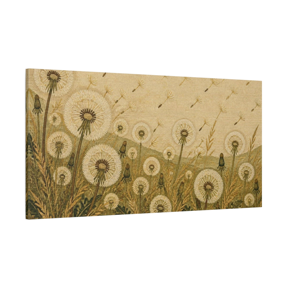 Side Mockup 2. Botanical Dandelion Meadow shown as canvas print