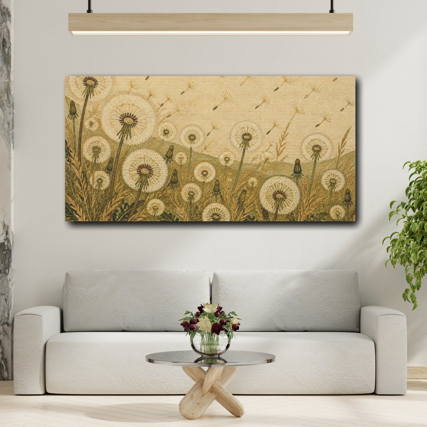 Mockup 2. Botanical Dandelion Meadow shown as canvas print