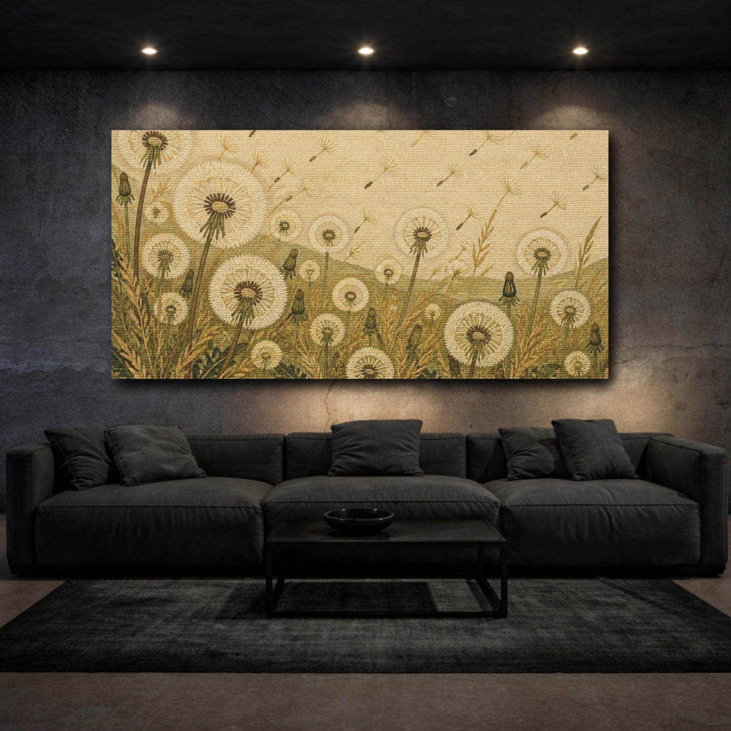 Mockup 3. Botanical Dandelion Meadow shown as canvas print