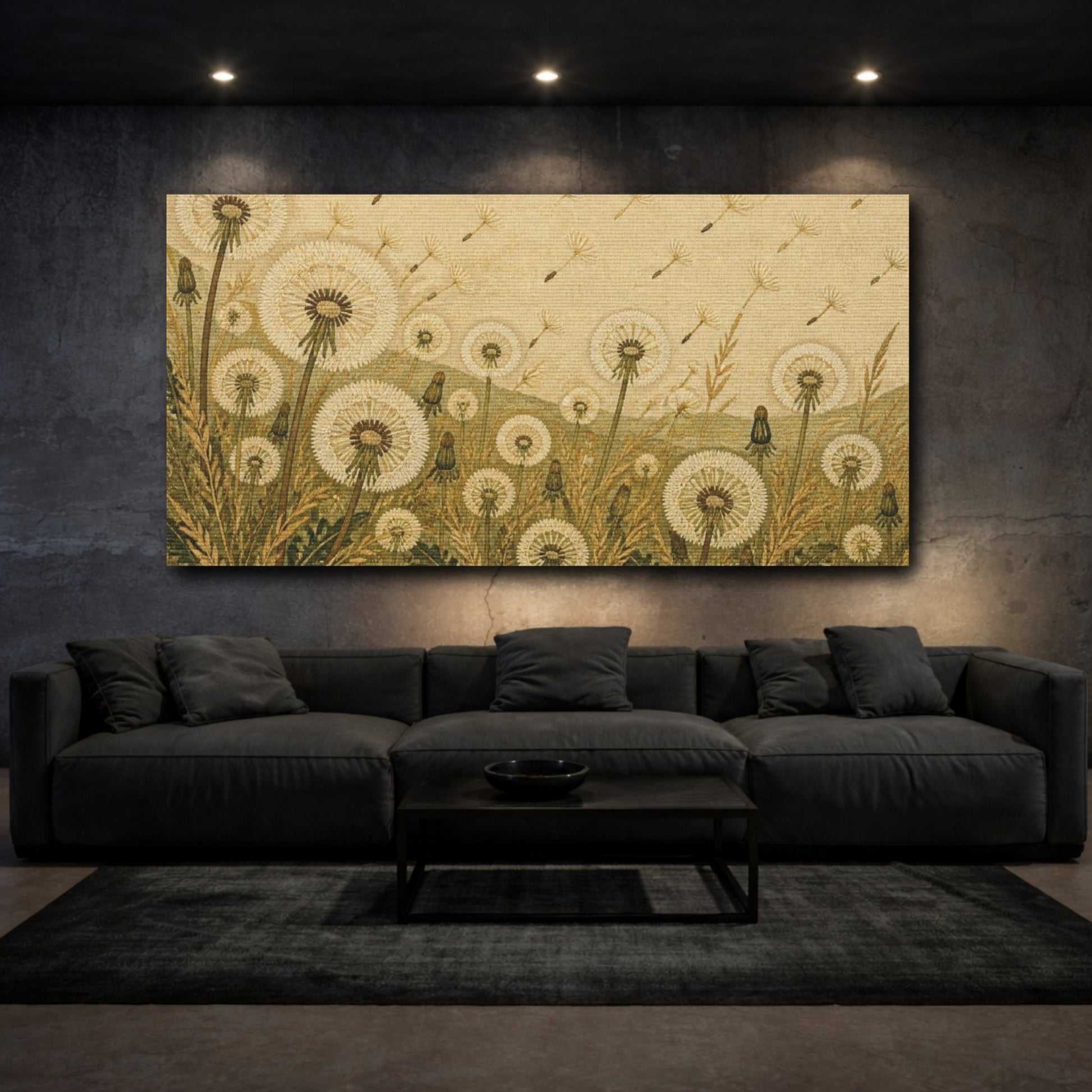 Mockup 3. Botanical Dandelion Meadow shown as canvas print