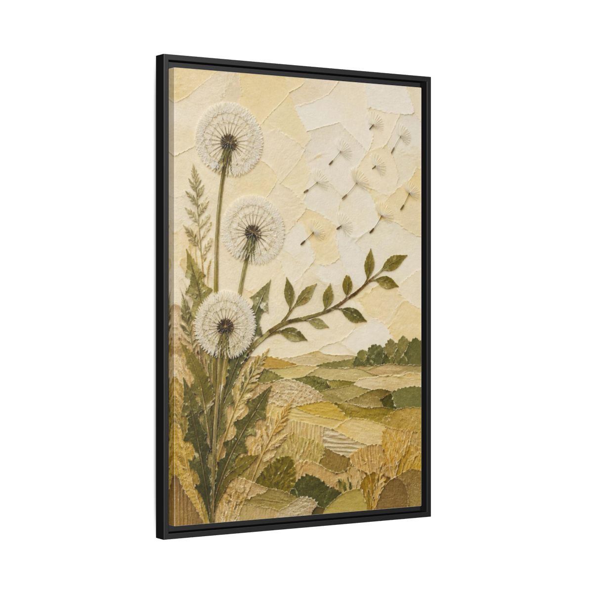 Side Mockup 13. Botanical Dandelion Seed Heads shown as framed canvas print