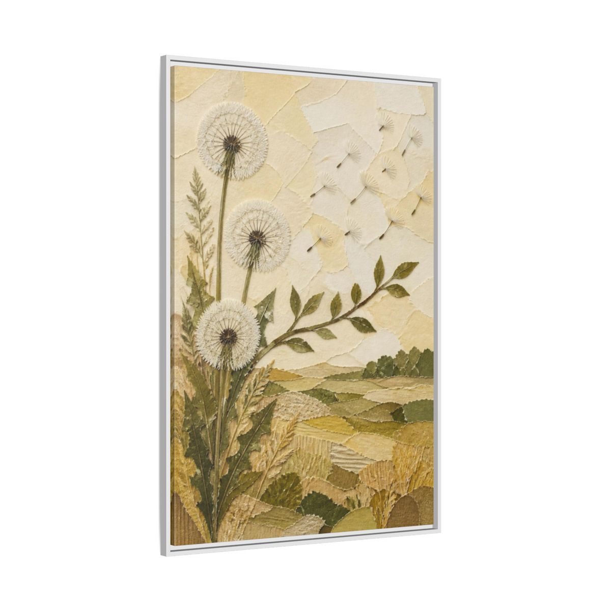 Side Mockup 7. Botanical Dandelion Seed Heads shown as framed canvas print