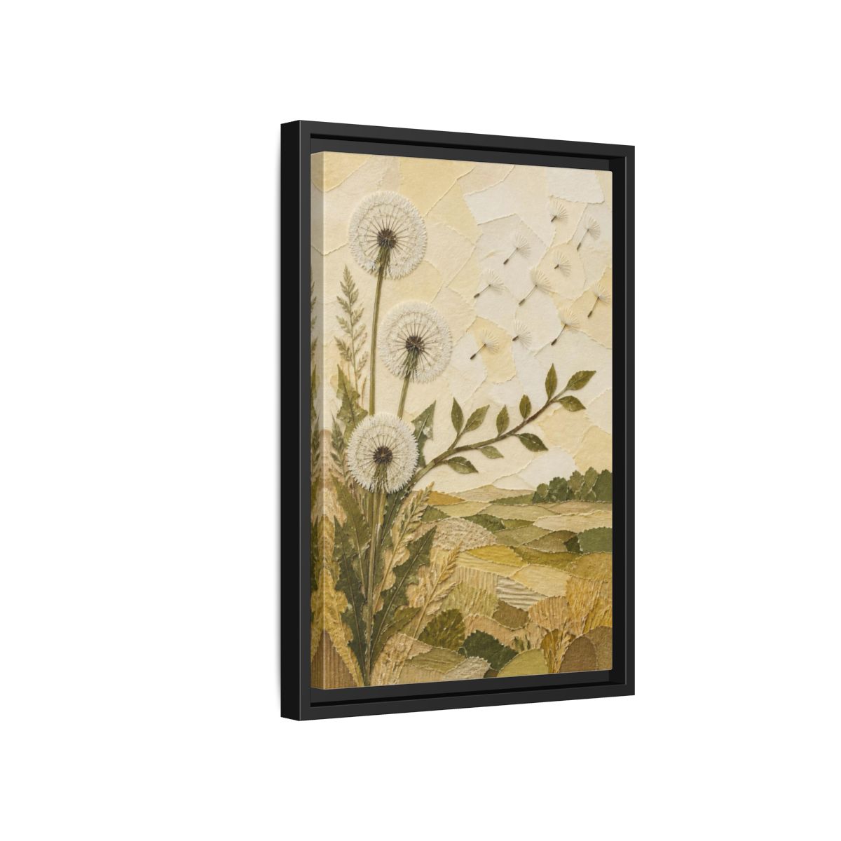 Side Mockup 6. Botanical Dandelion Seed Heads shown as framed canvas print