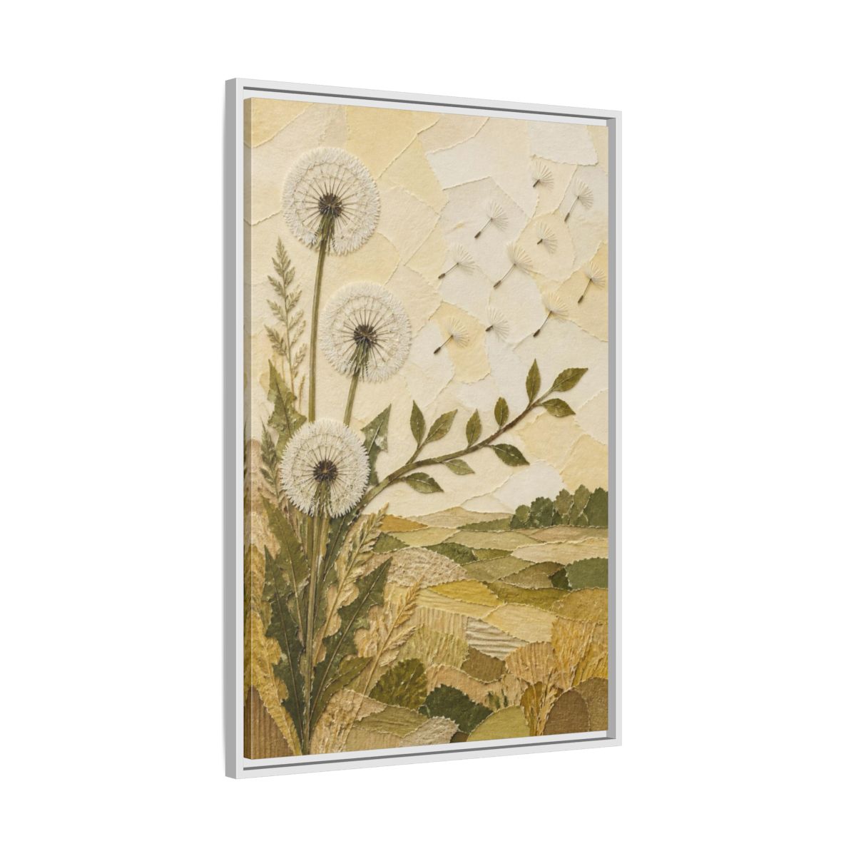Side Mockup 9. Botanical Dandelion Seed Heads shown as framed canvas print