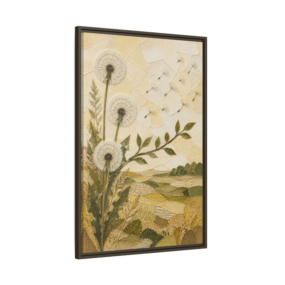 Main Mockup. Botanical Dandelion Seed Heads shown as framed canvas print