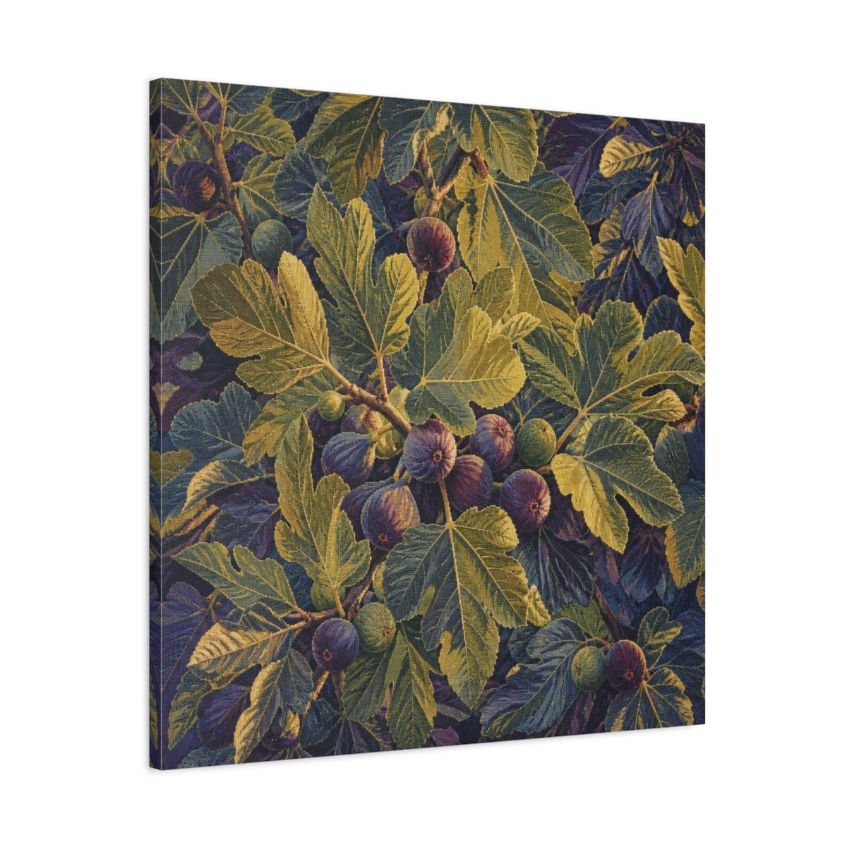 Side Mockup 3. Botanical Fig Leaves shown as canvas print