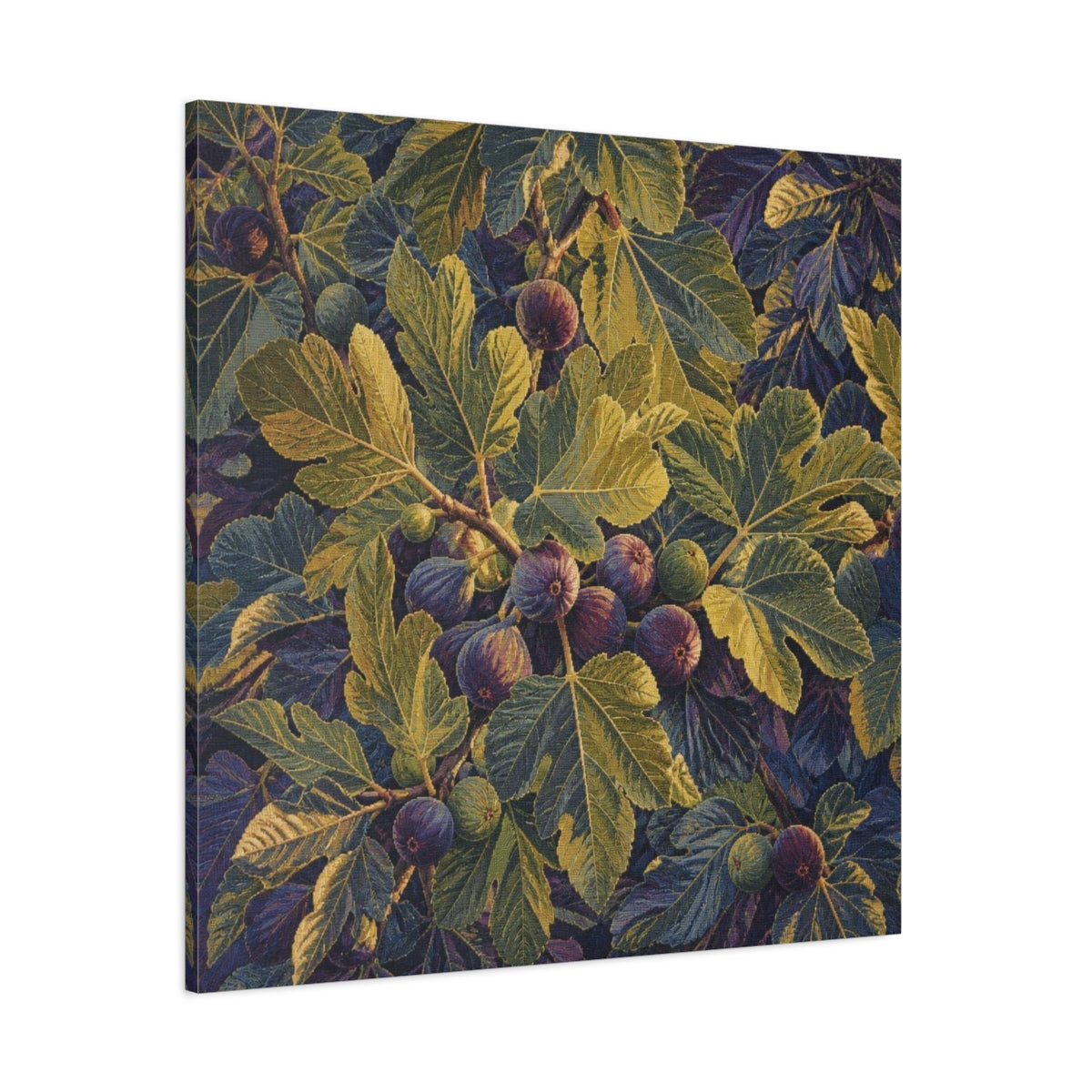 Side Mockup 1. Botanical Fig Leaves shown as canvas print