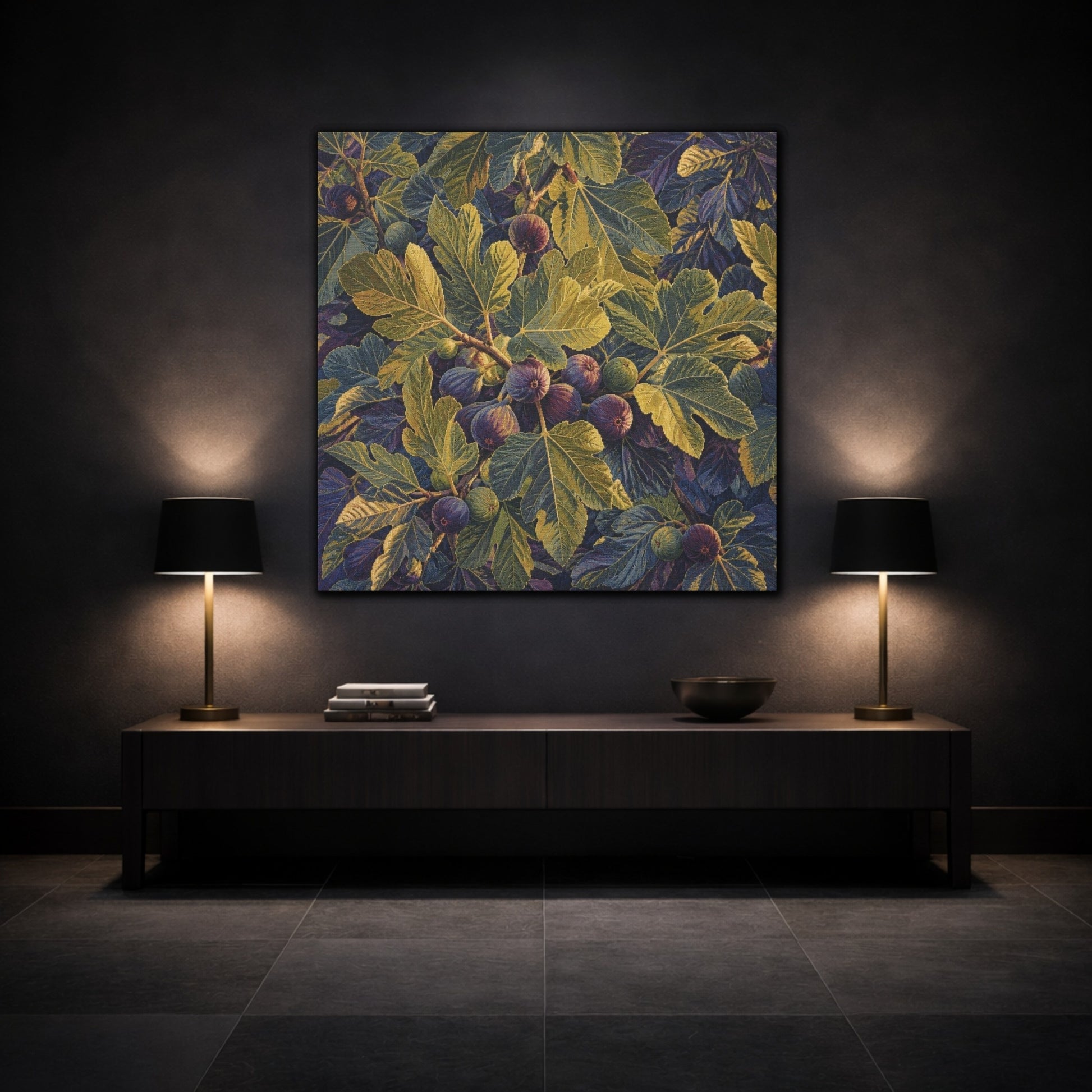 Mockup 3. Botanical Fig Leaves shown as canvas print