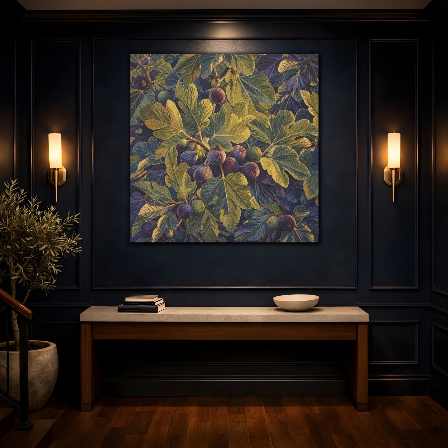 Mockup 4. Botanical Fig Leaves shown as canvas print