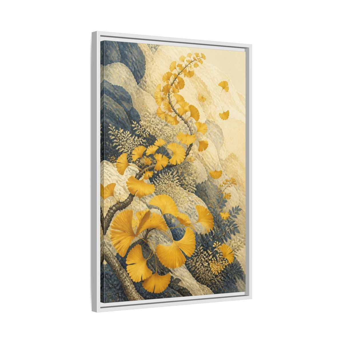 Side Mockup 10. Botanical Ginkgo Study shown as framed canvas print