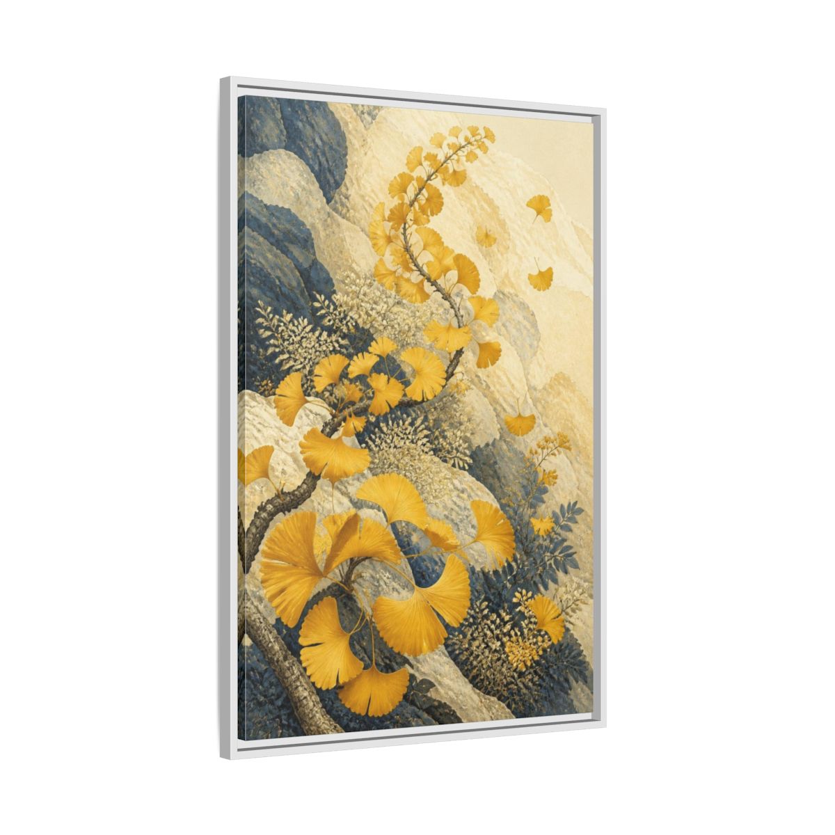 Side Mockup 9. Botanical Ginkgo Study shown as framed canvas print