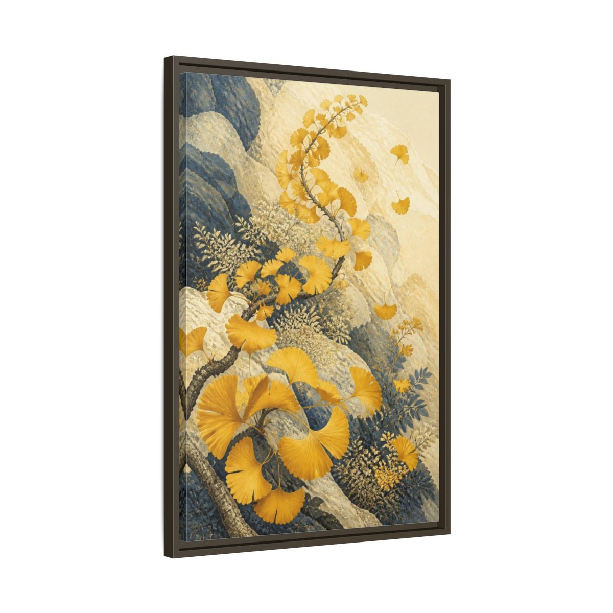 Side Mockup 11. Botanical Ginkgo Study shown as framed canvas print