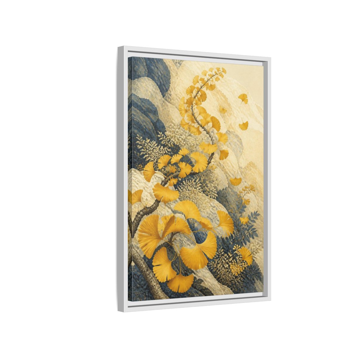 Side Mockup 1. Botanical Ginkgo Study shown as framed canvas print