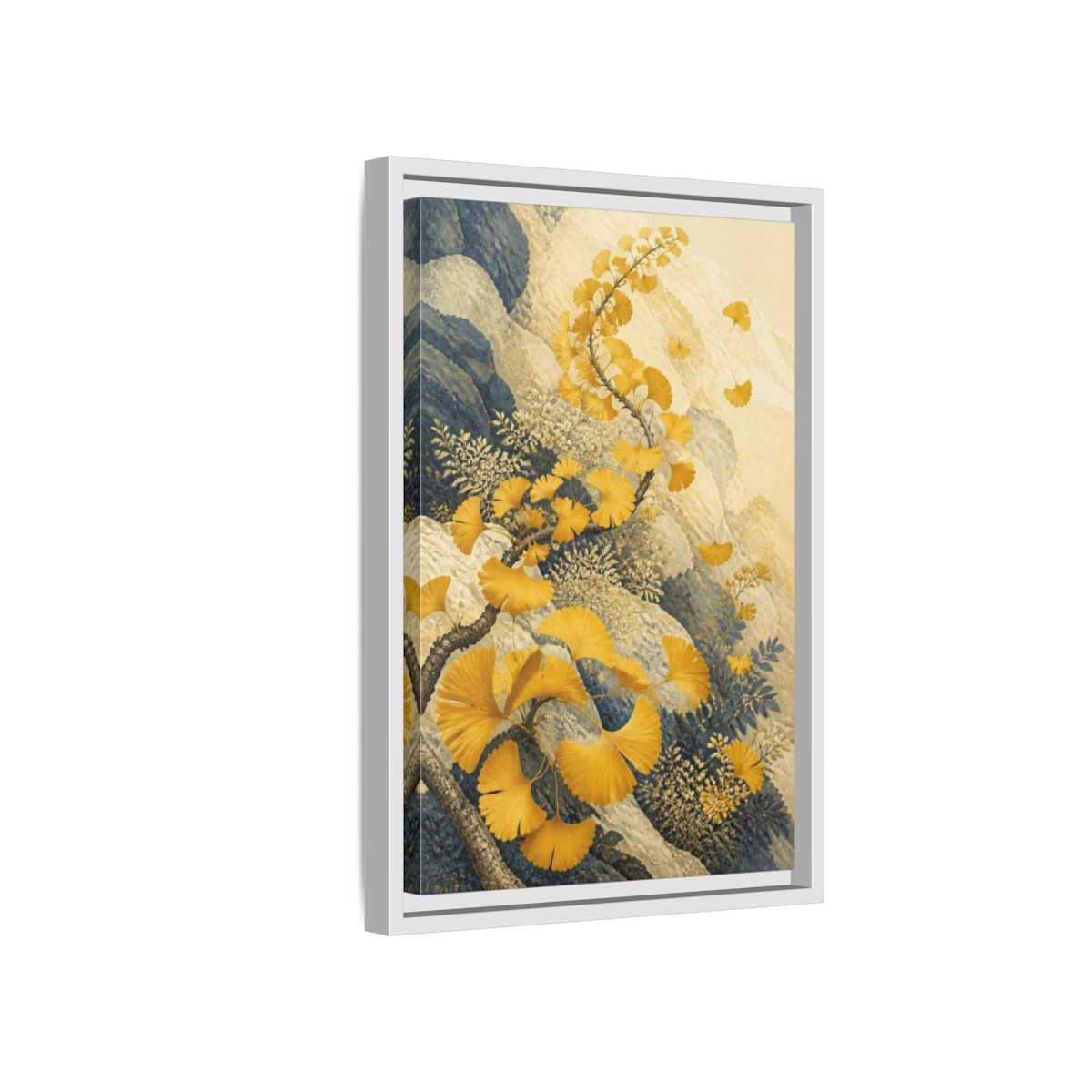 Side Mockup 4. Botanical Ginkgo Study shown as framed canvas print