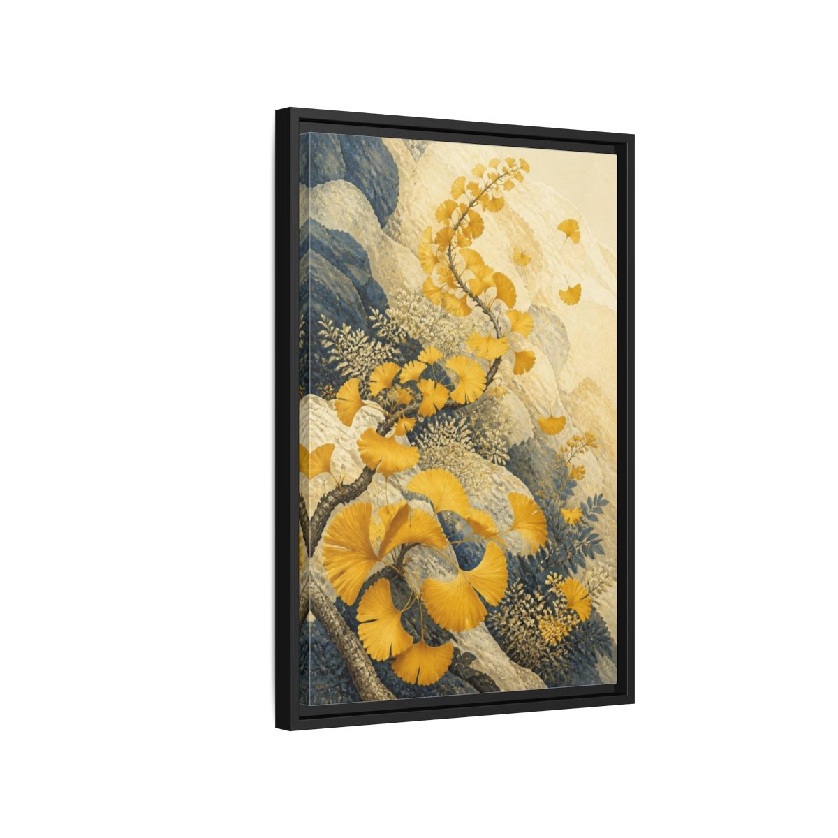 Side Mockup 3. Botanical Ginkgo Study shown as framed canvas print