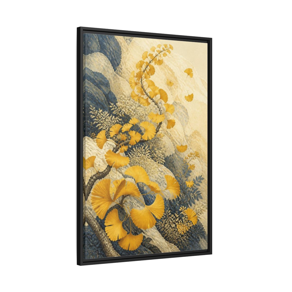 Side Mockup 13. Botanical Ginkgo Study shown as framed canvas print