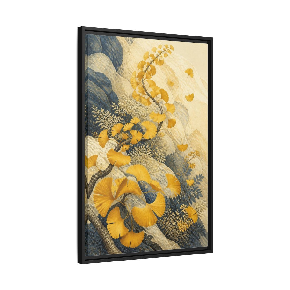 Side Mockup 14. Botanical Ginkgo Study shown as framed canvas print