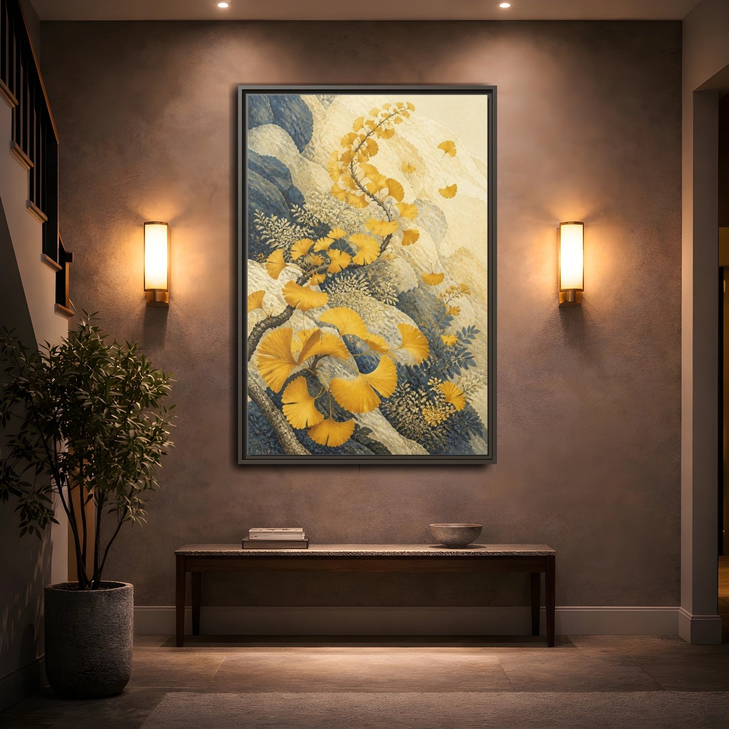 Mockup 2. Botanical Ginkgo Study shown as framed canvas print