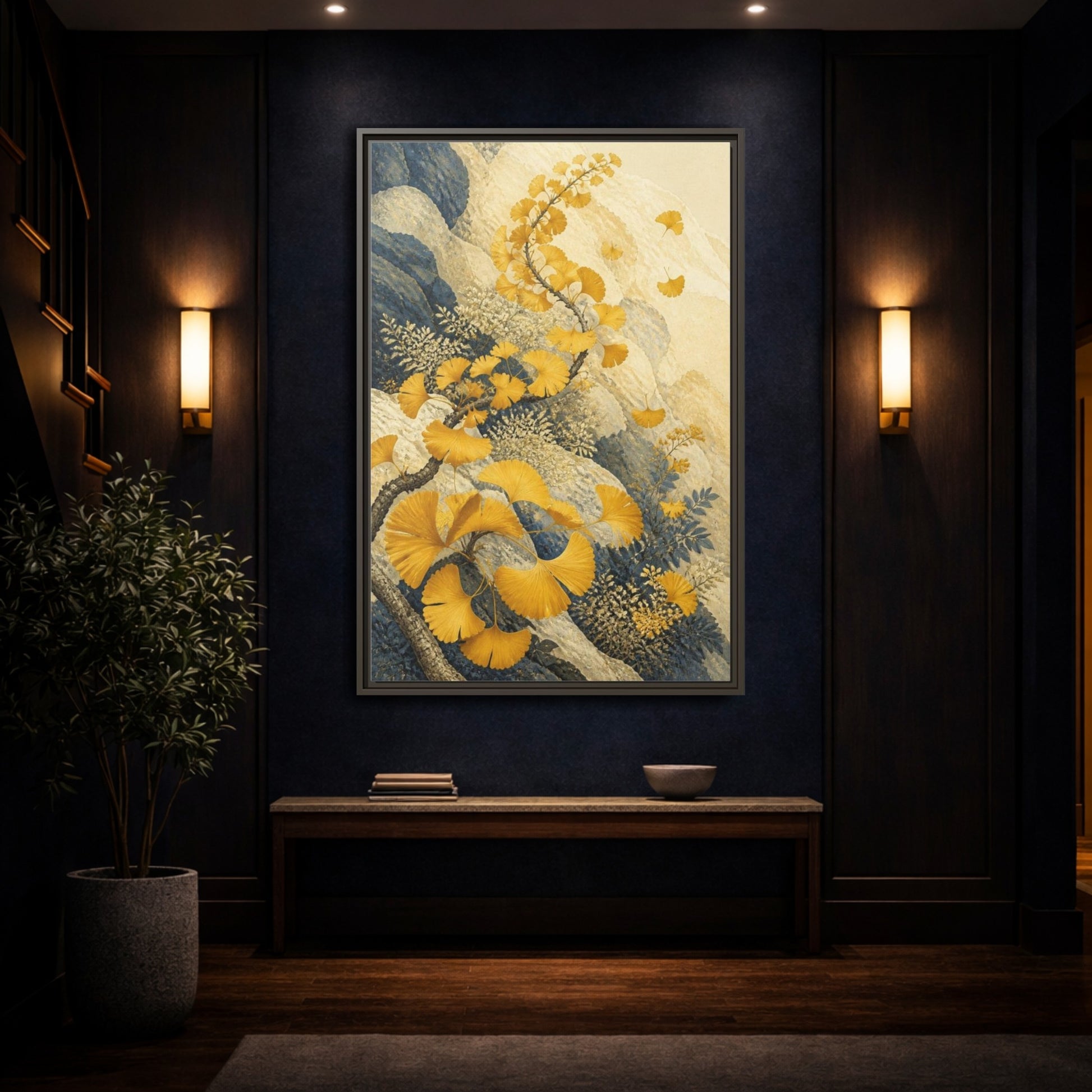 Mockup 4. Botanical Ginkgo Study shown as framed canvas print