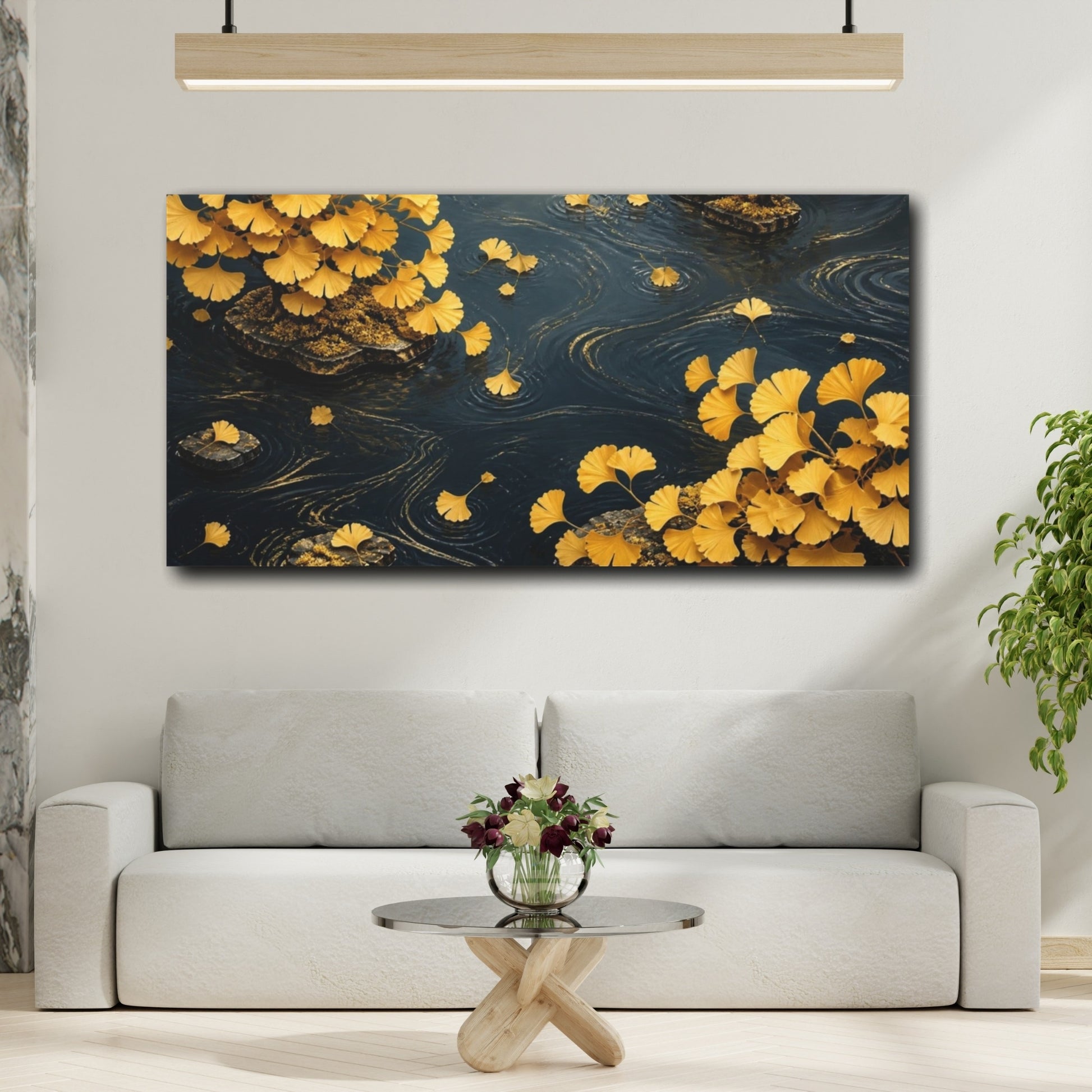 Mockup 2. Botanical Golden Ginkgo Leaves shown as canvas print