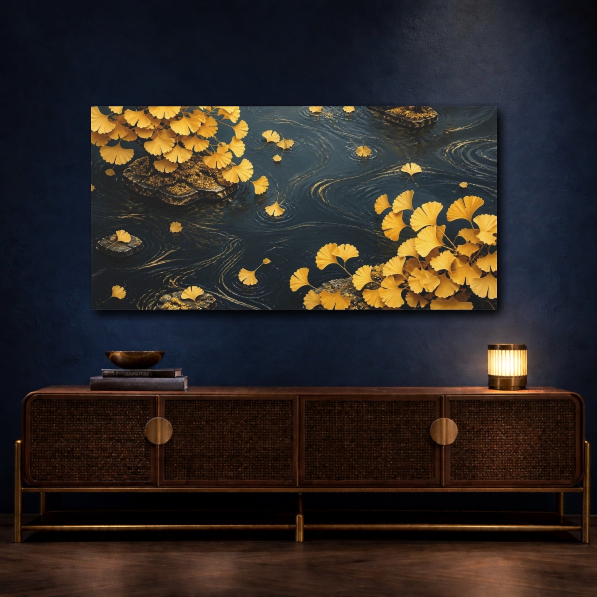 Mockup 4. Botanical Golden Ginkgo Leaves shown as canvas print