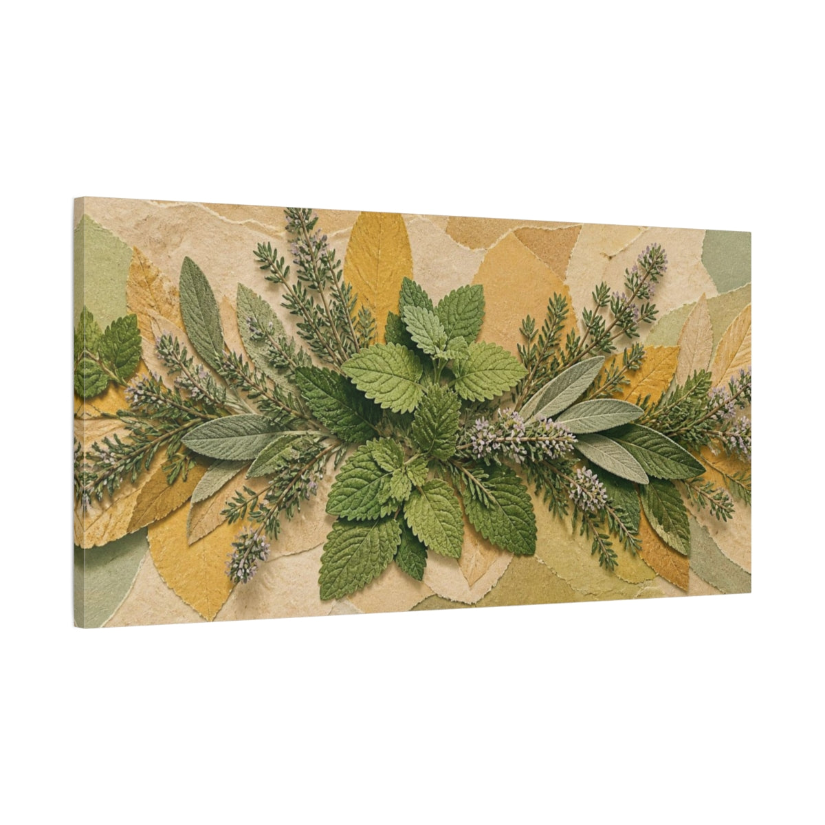 Main Mockup. Botanical Herb Collage shown as canvas print