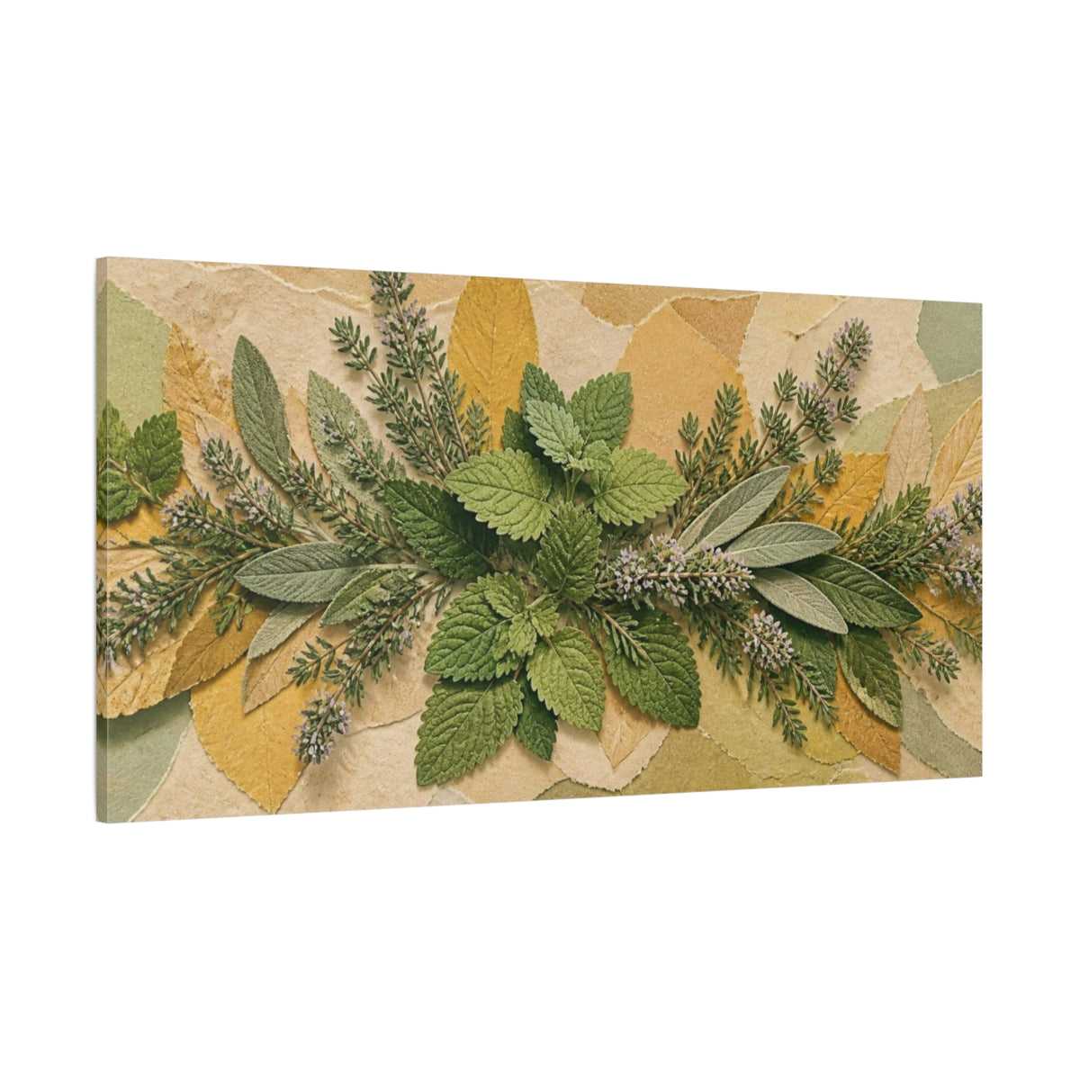 Side Mockup 2. Botanical Herb Collage shown as canvas print