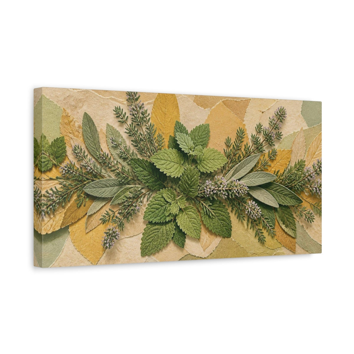 Side Mockup 3. Botanical Herb Collage shown as canvas print