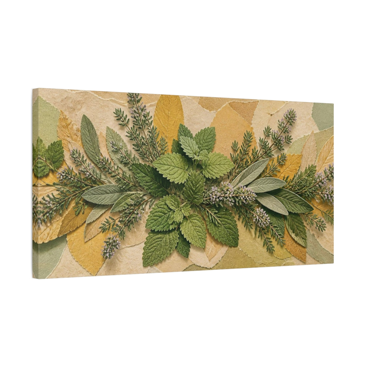 Side Mockup 1. Botanical Herb Collage shown as canvas print