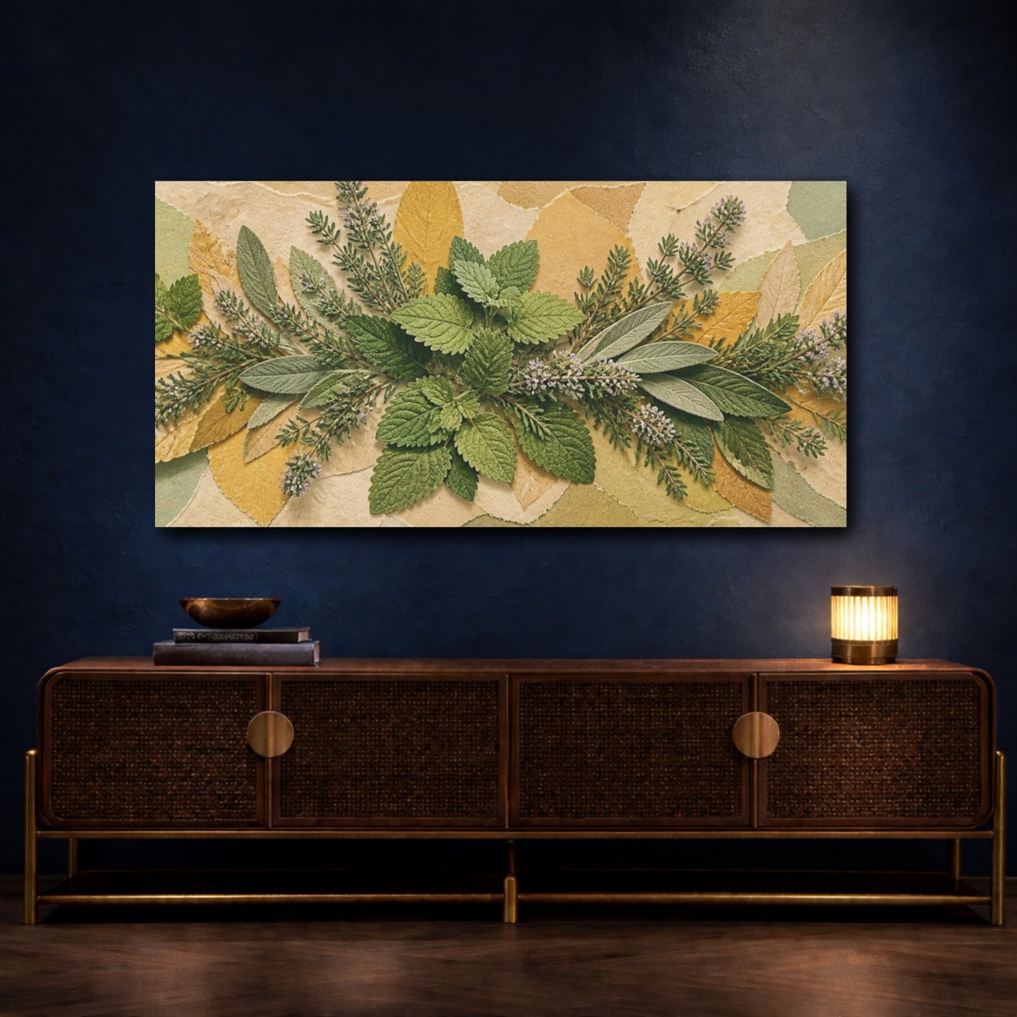 Mockup 4. Botanical Herb Collage shown as canvas print