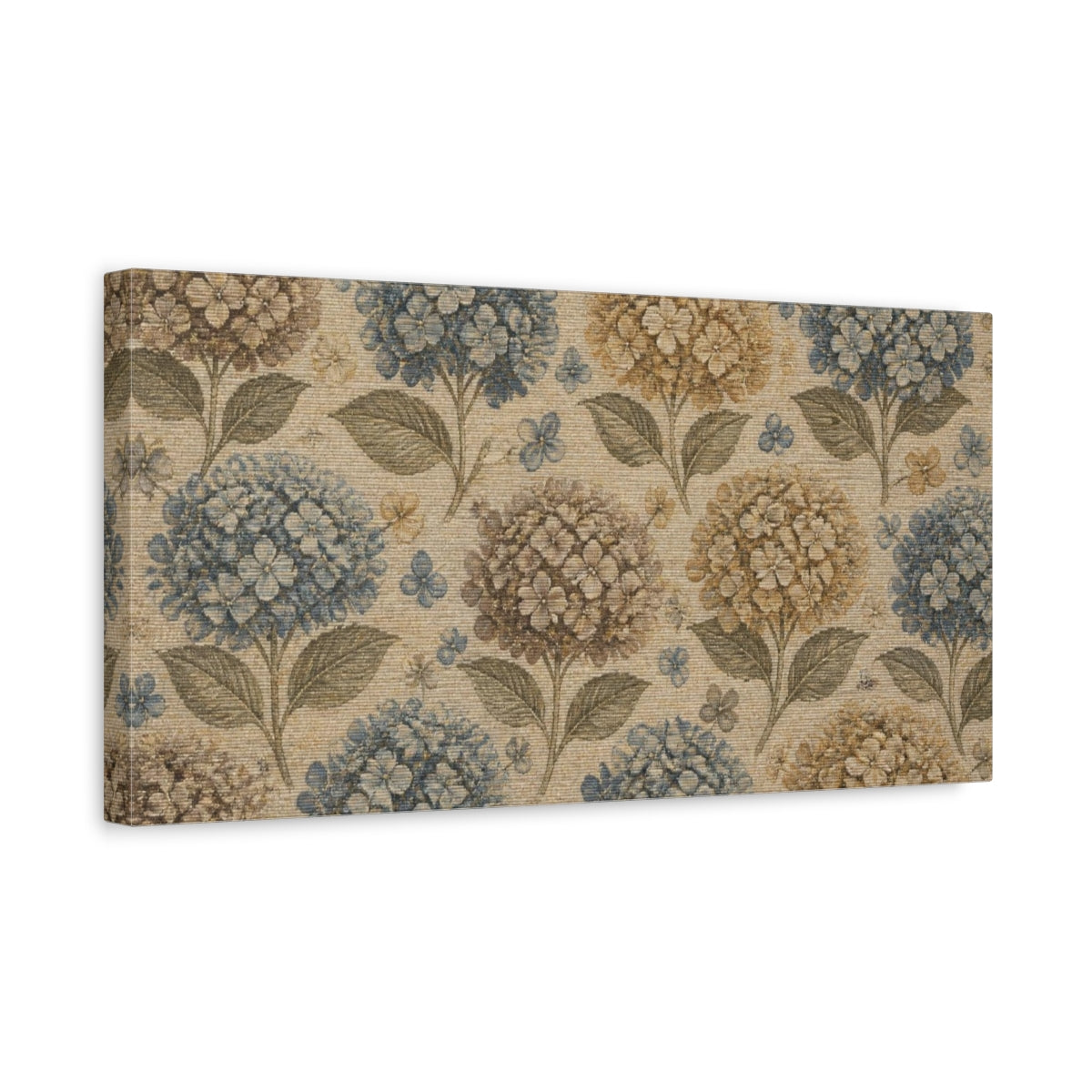 Side Mockup 3. Botanical Hydrangea Cluster shown as canvas print