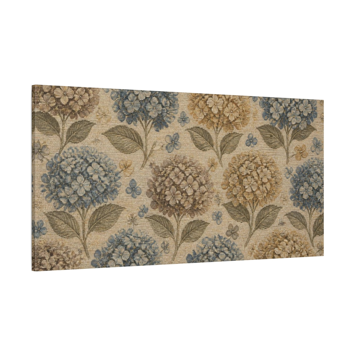 Side Mockup 2. Botanical Hydrangea Cluster shown as canvas print