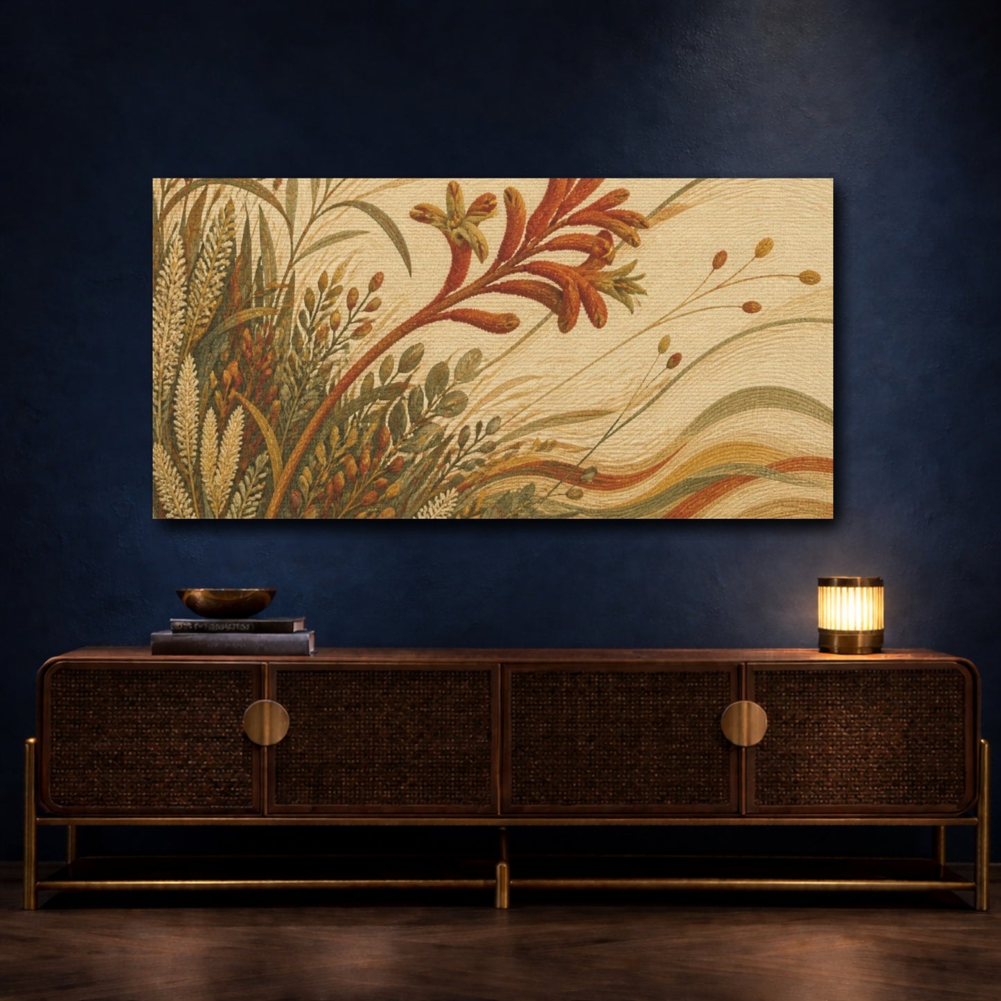 Mockup 4. Botanical Kangaroo Paw shown as canvas print