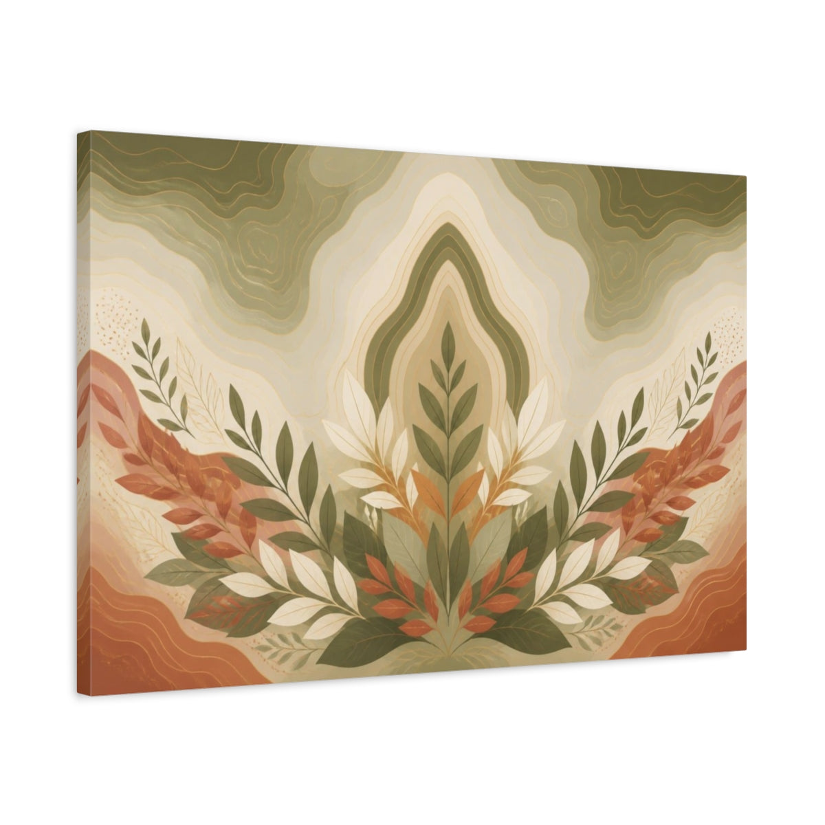 Side Mockup 2. Botanical Leaf Contour shown as canvas print