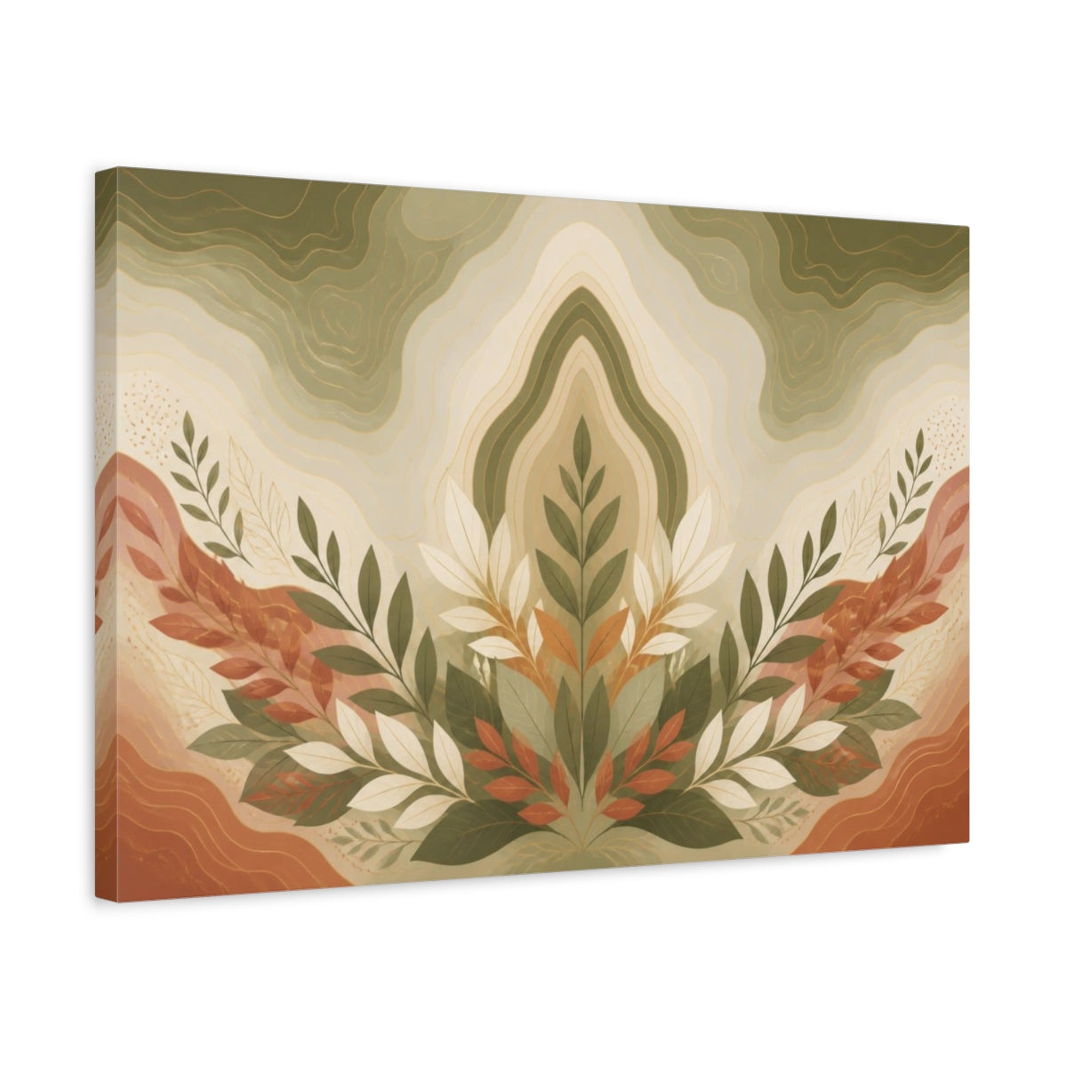 Side Mockup 3. Botanical Leaf Contour shown as canvas print