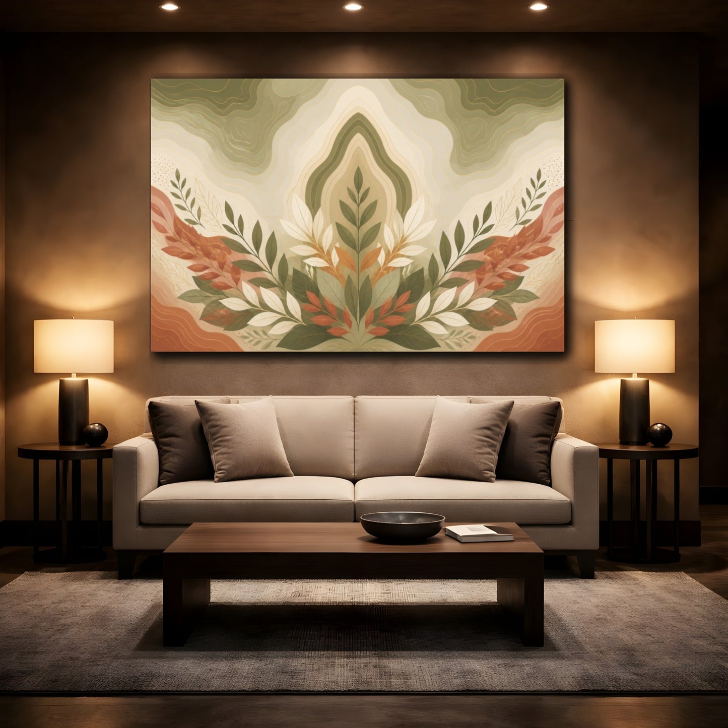 Mockup 2. Botanical Leaf Contour shown as canvas print