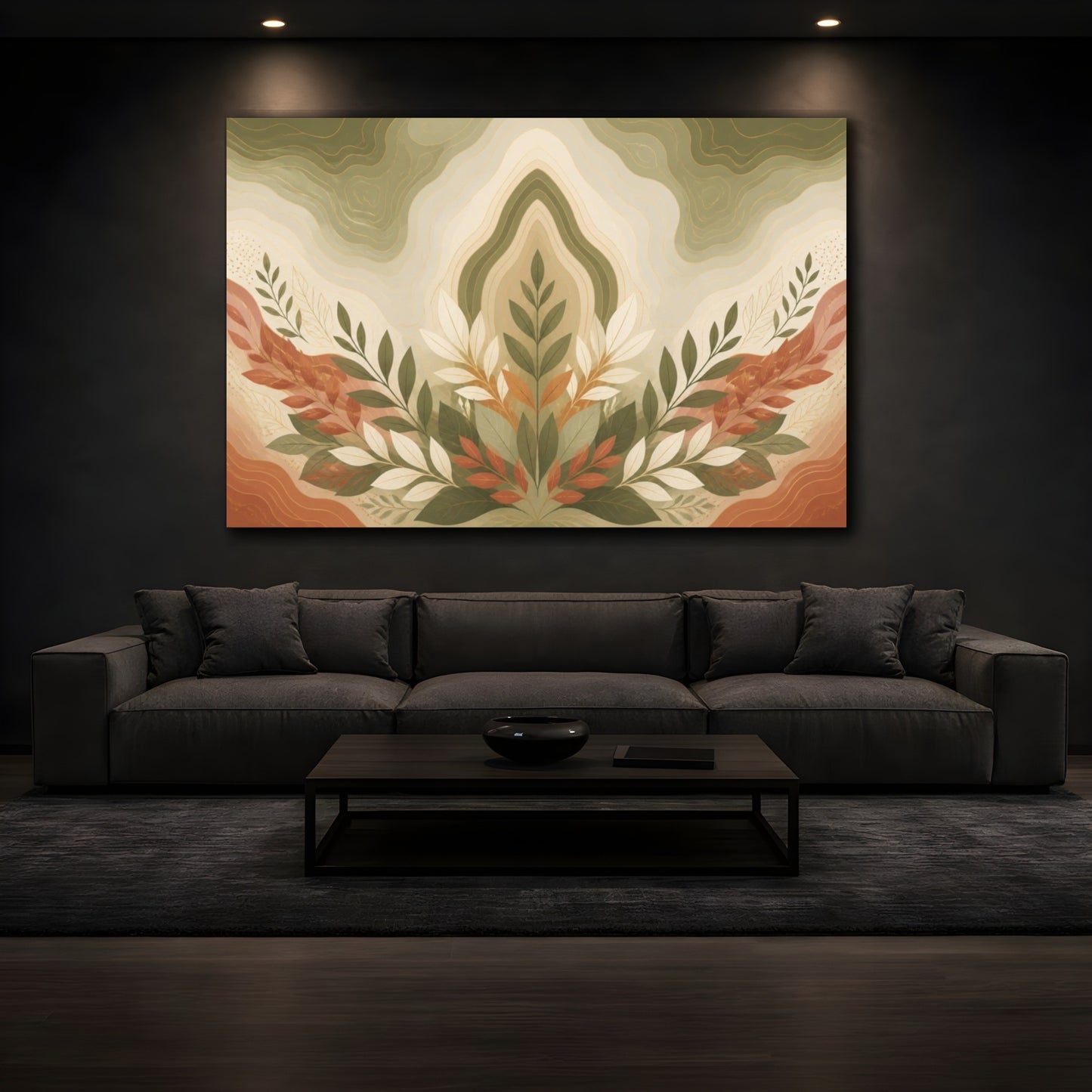 Mockup 3. Botanical Leaf Contour shown as canvas print