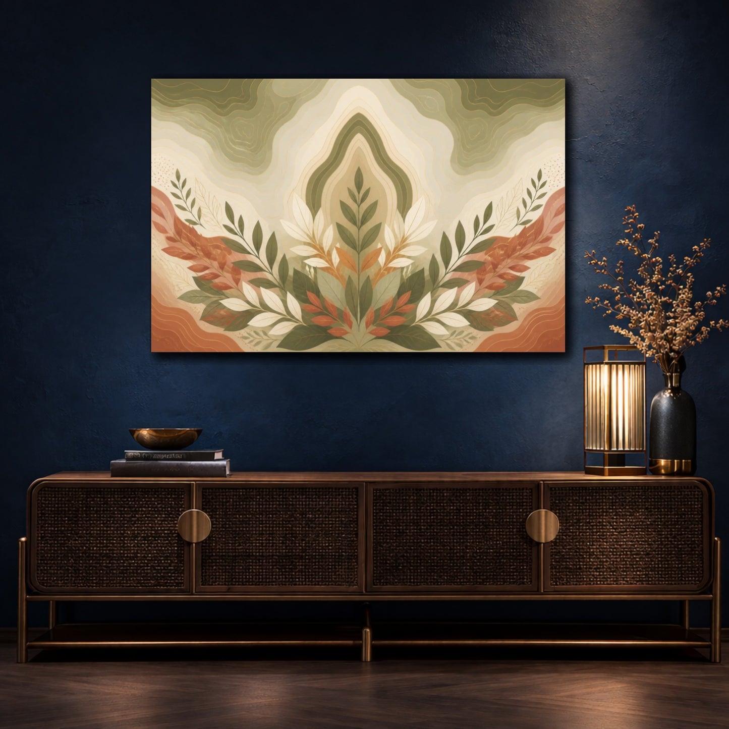 Mockup 4. Botanical Leaf Contour shown as canvas print