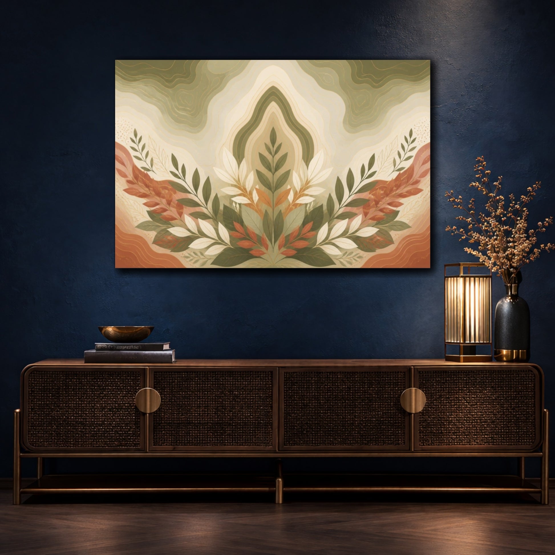 Mockup 4. Botanical Leaf Contour shown as canvas print