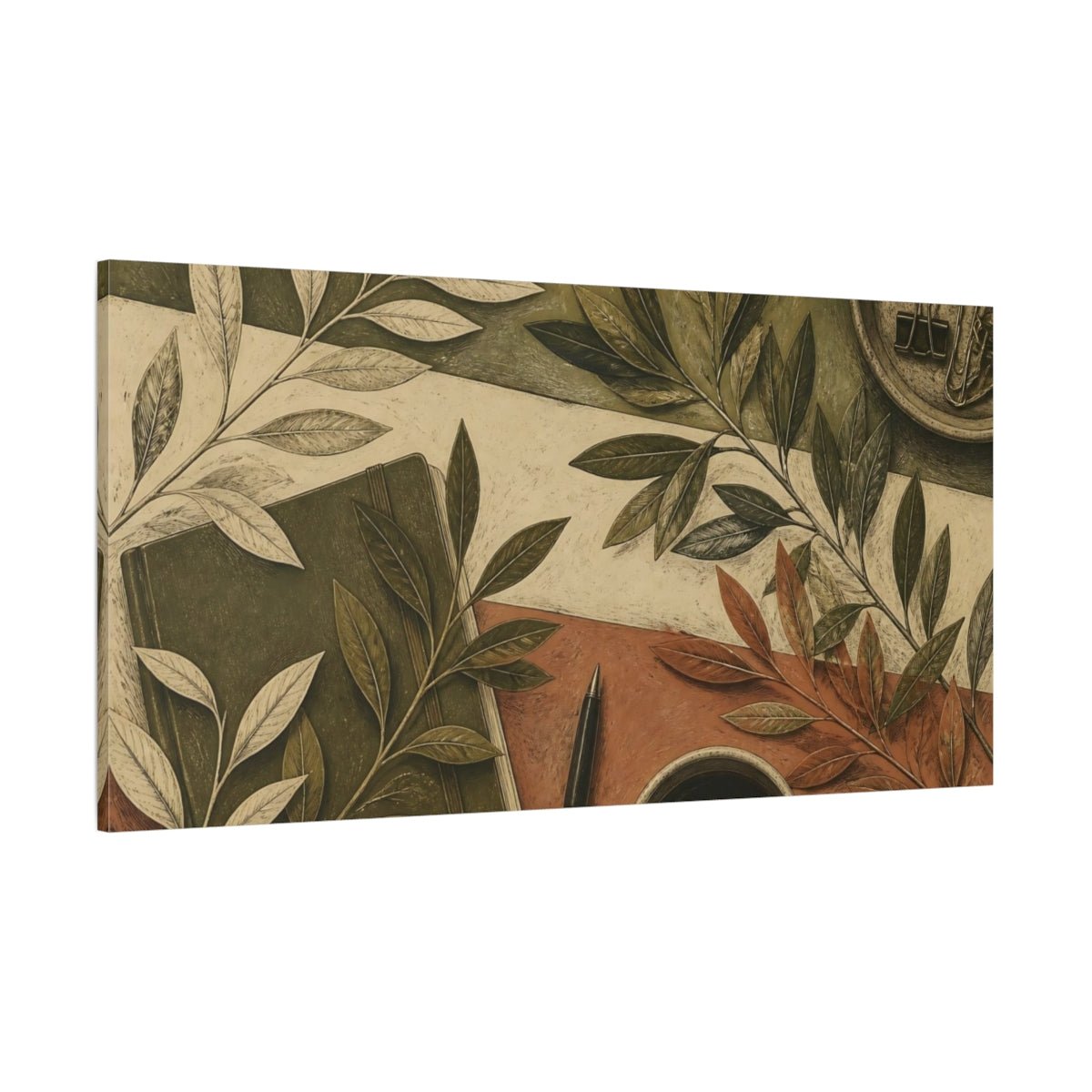 Botanical Leaves Desk Scene Canvas Print Wall Art – Study Decor, Statement - YesArtYes