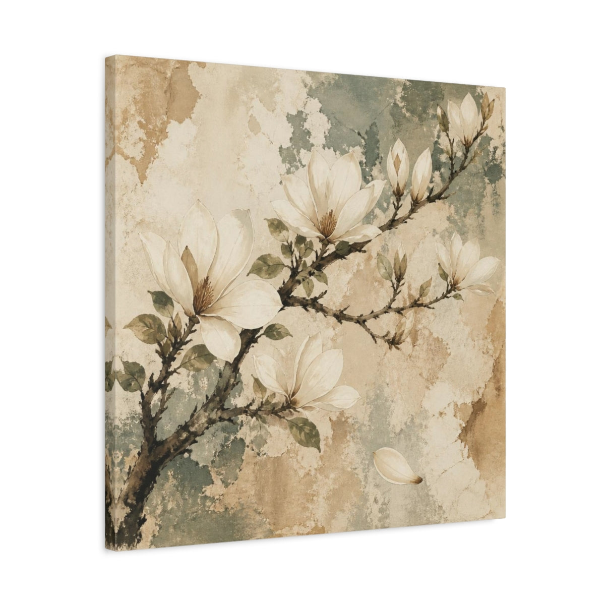 Side Mockup 4. Botanical Magnolia Branch shown as canvas print