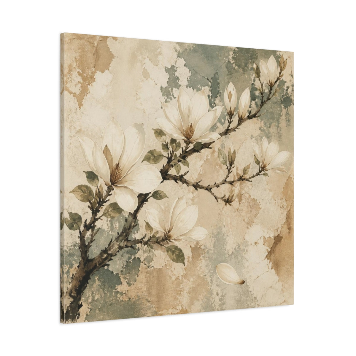 Side Mockup 1. Botanical Magnolia Branch shown as canvas print