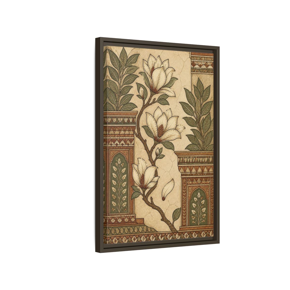 Side Mockup 2. Botanical Magnolia Branch shown as framed canvas print
