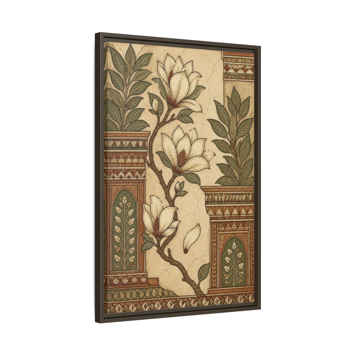 Side Mockup 11. Botanical Magnolia Branch shown as framed canvas print