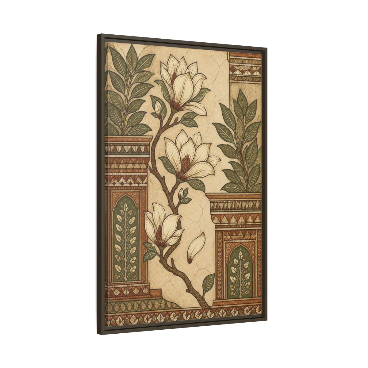Main Mockup. Botanical Magnolia Branch shown as framed canvas print