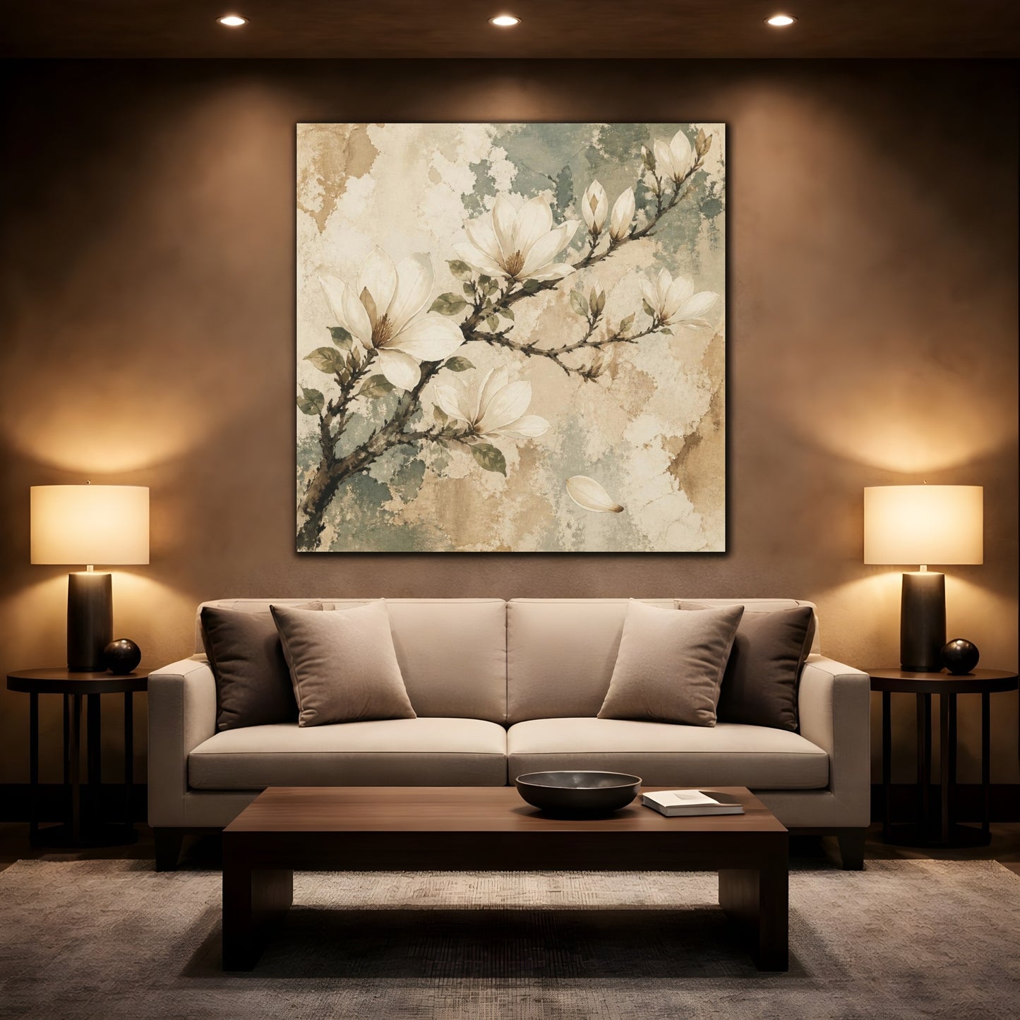 Mockup 2. Botanical Magnolia Branch shown as canvas print