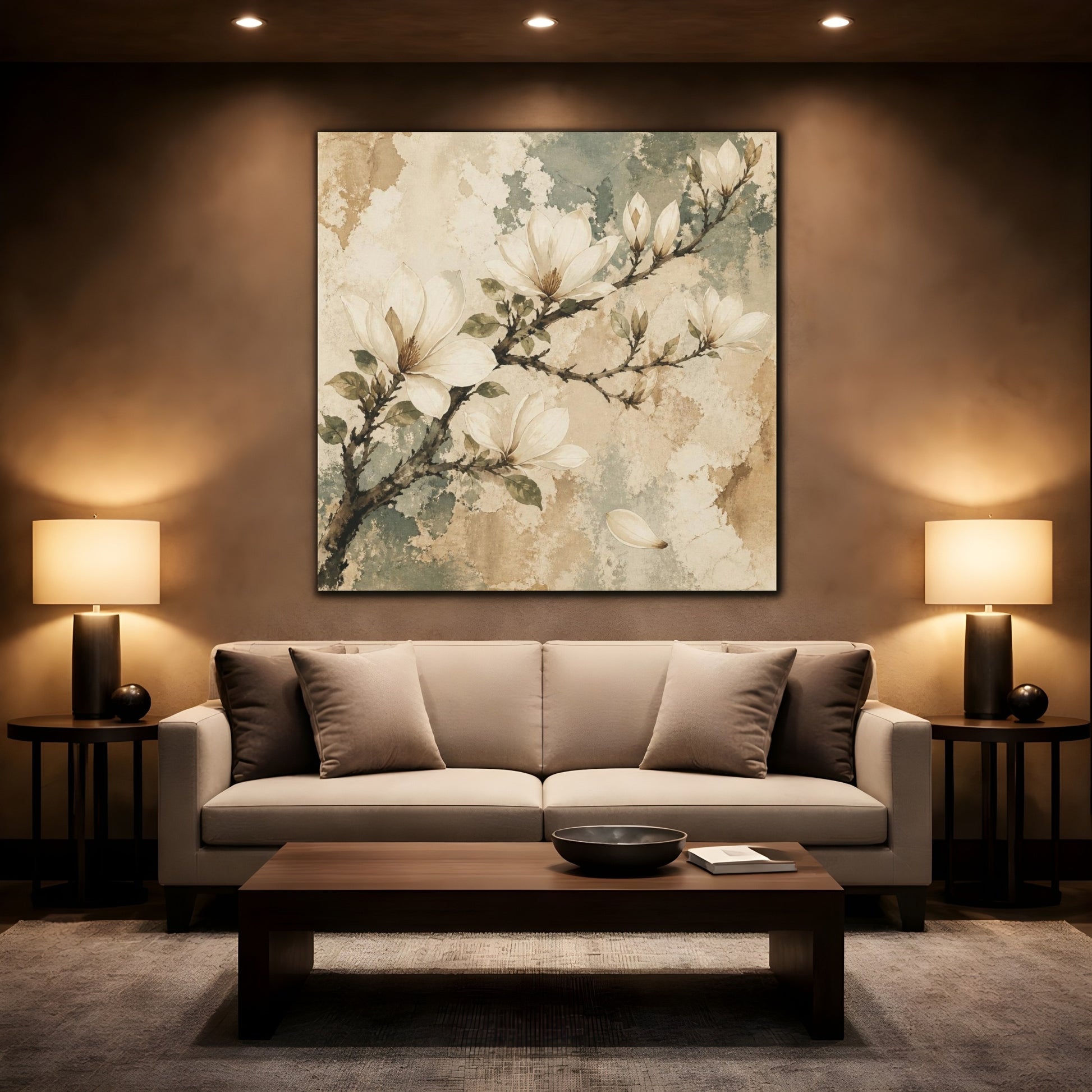Mockup 2. Botanical Magnolia Branch shown as canvas print
