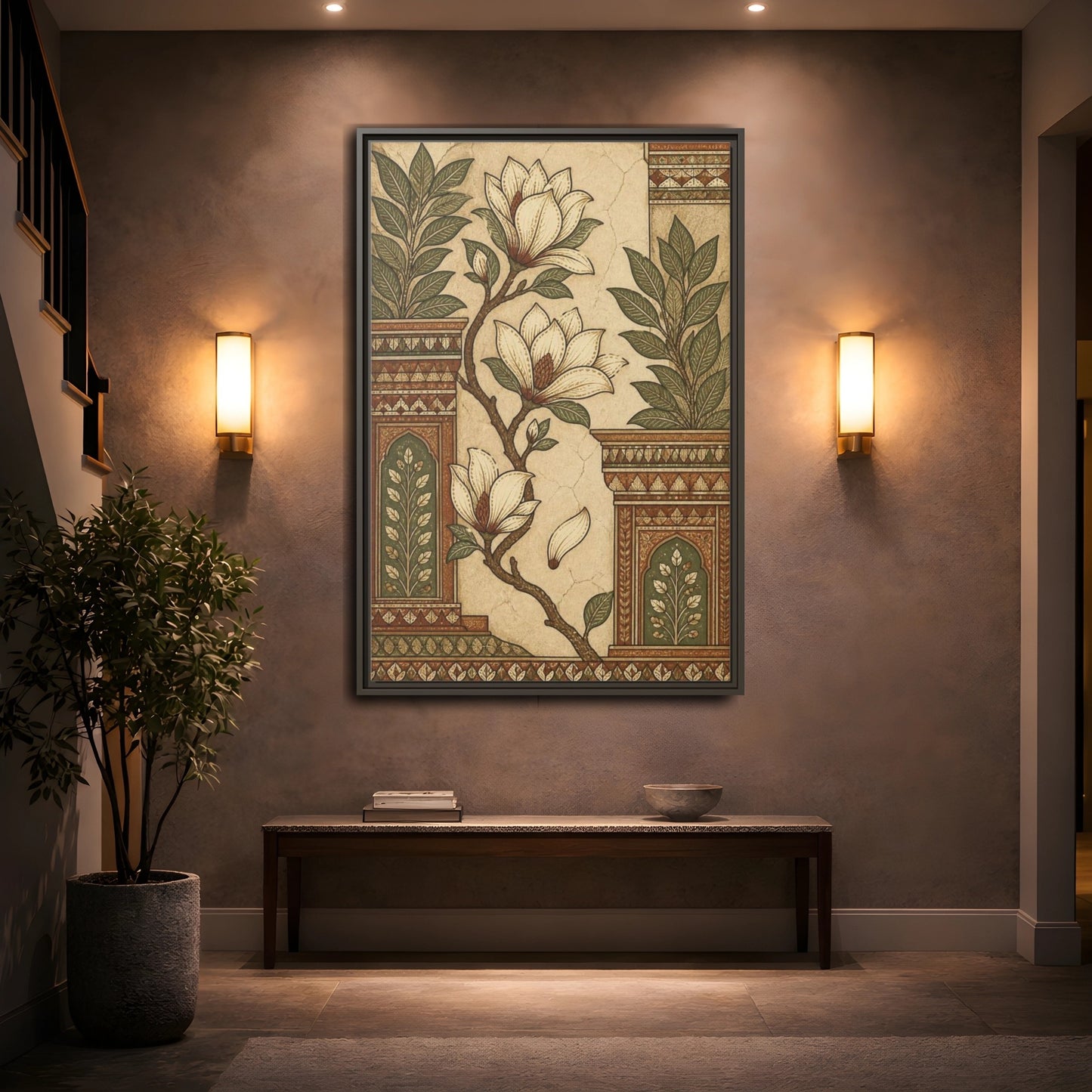 Mockup 2. Botanical Magnolia Branch shown as framed canvas print
