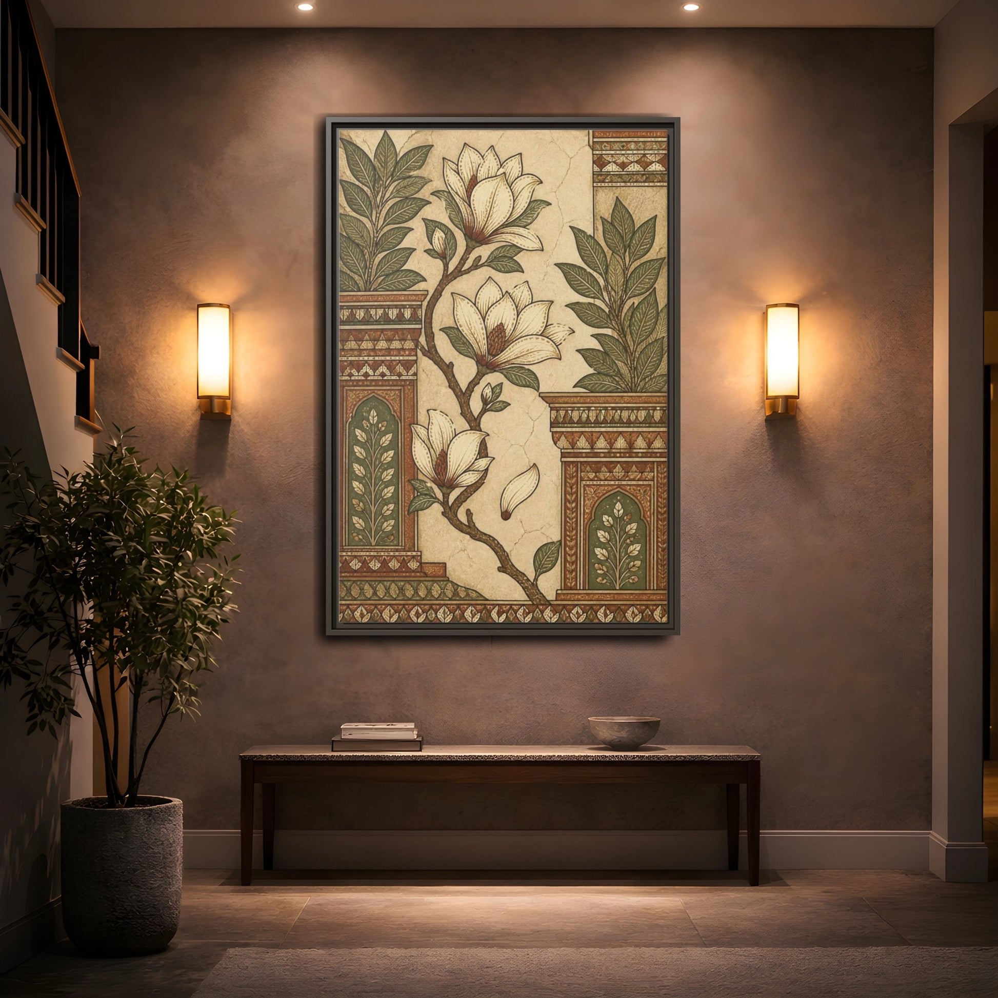 Mockup 2. Botanical Magnolia Branch shown as framed canvas print