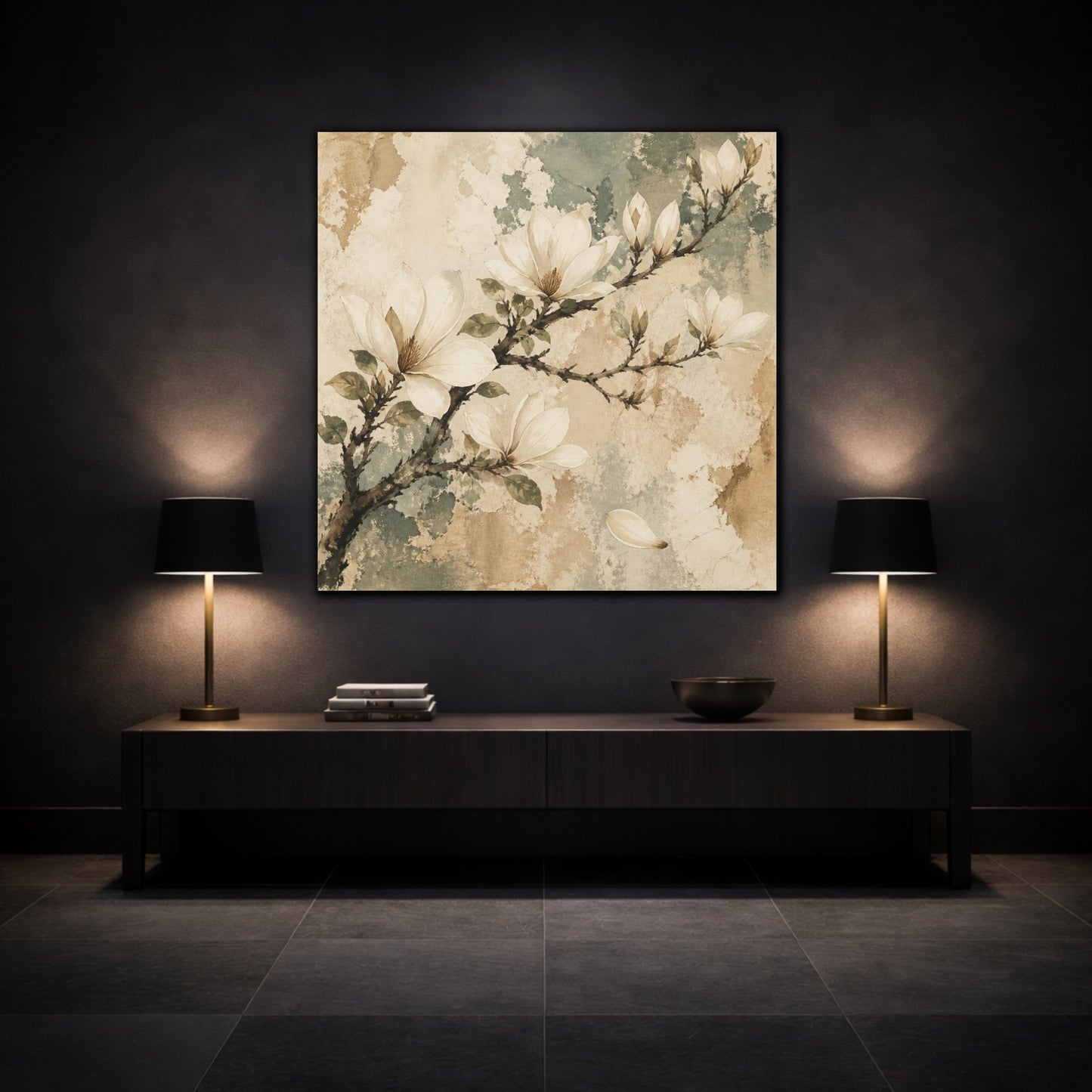 Mockup 3. Botanical Magnolia Branch shown as canvas print